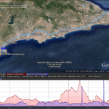 track20150819RhodesBus  A long day at Rhodes. The red marker is at the port. The bottom left is Lindos, comparable to Cinque Terra in its beauty.